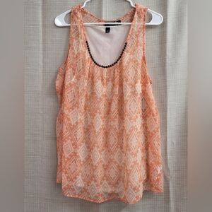 A.N.A. Coral Cream Lined Southwest Studded Boho Tank Blouse‎ Size XL NWT